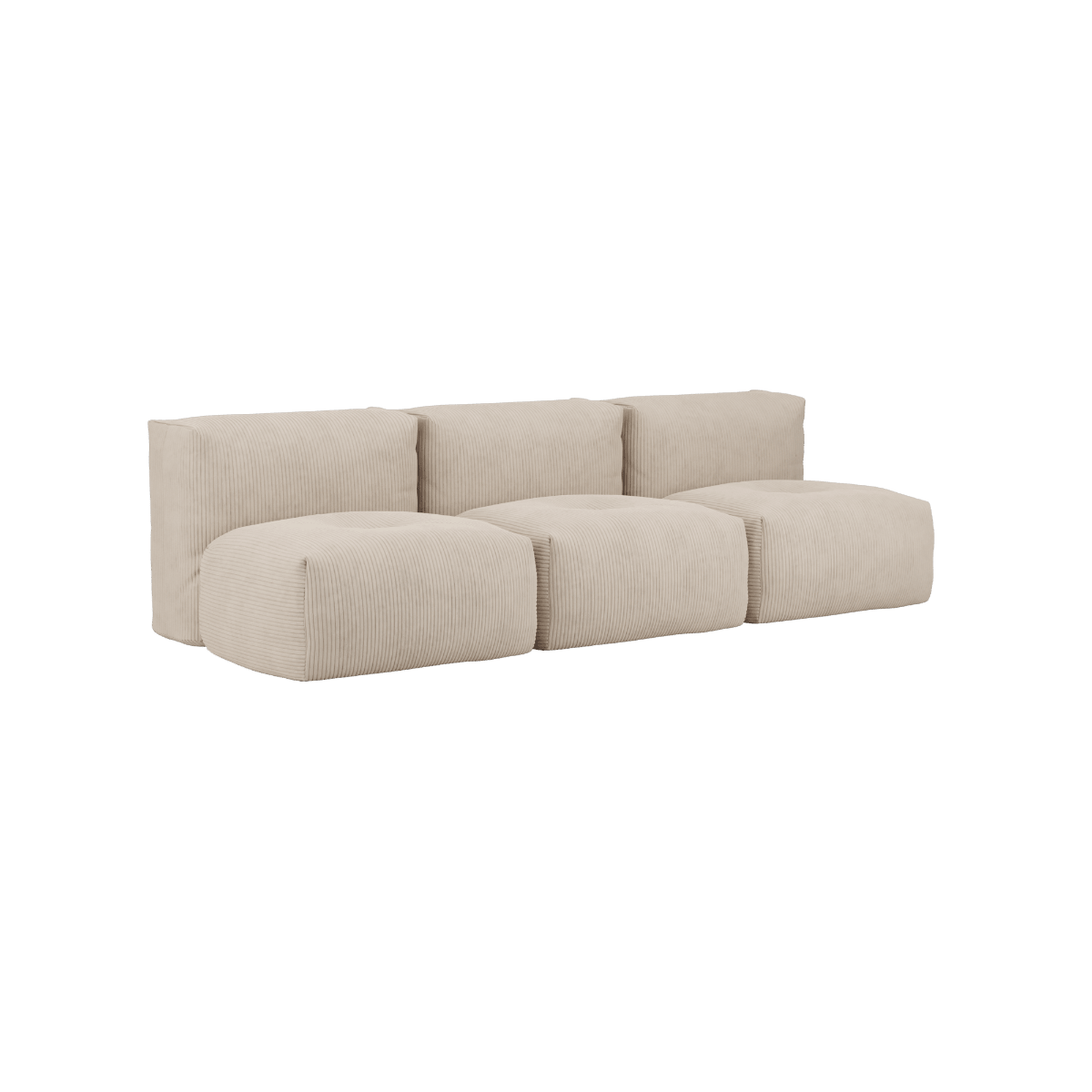 Soft Sofa Indoor 3 - Sitzer ohne Hocker in Corduroy Beige mit weicher Polsterung und modularer Form | Soft Sofa Indoor - 3 Seater Open - Corduroy Beige Ohne Hocker | SACKit