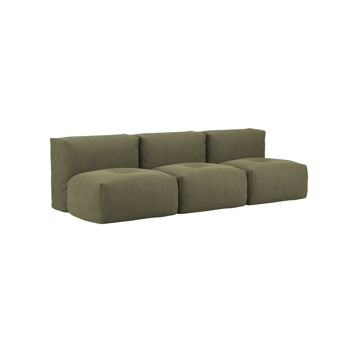 Soft Sofa Indoor 3 - Sitzer ohne Hocker in Corduroy Olive Stoff, modernes modulares Design | Soft Sofa Indoor - 3 Seater Open - Corduroy Olive Ohne Hocker | SACKit