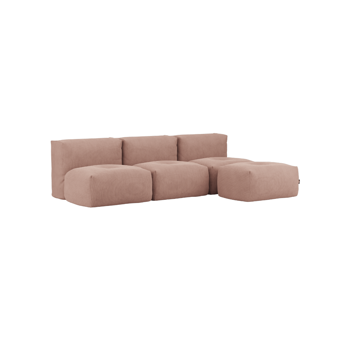 Soft Sofa Indoor 3 - Sitzer in Corduroy Rose mit Hocker, weiches, modulares Sofa ohne Gestell. | Soft Sofa Indoor - 3 Seater Open - Corduroy Rose Mit Hocker | SACKit