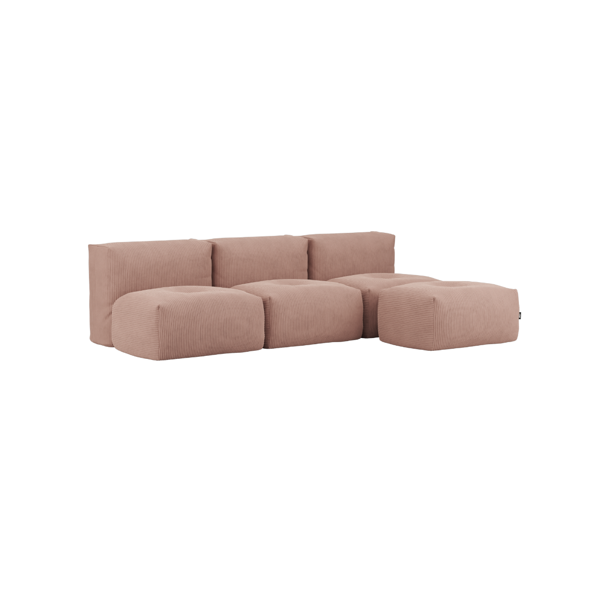 Soft Sofa Indoor 3 - Sitzer in Corduroy Rose mit Hocker, weiches, modulares Sofa ohne Gestell. | Soft Sofa Indoor - 3 Seater Open - Corduroy Rose Mit Hocker | SACKit