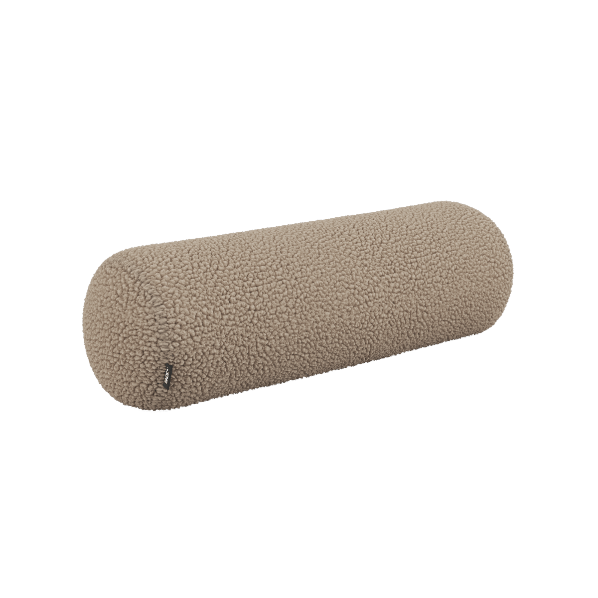 Langes Bolster Cushion Kissen in Teddy Brown Stoff auf Soft Sofa Indoor