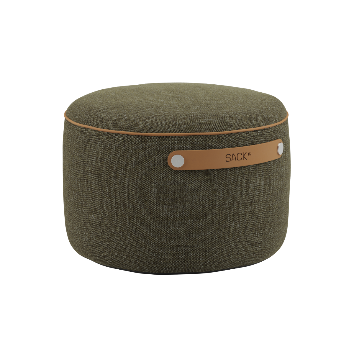 SACKit Pouf Indoor in Cosmo Olive mit runder Form und weicher Kaltschaumfüllung auf weißem Hintergrund. | SACKit Pouf Indoor - Cosmo Olive | SACKit