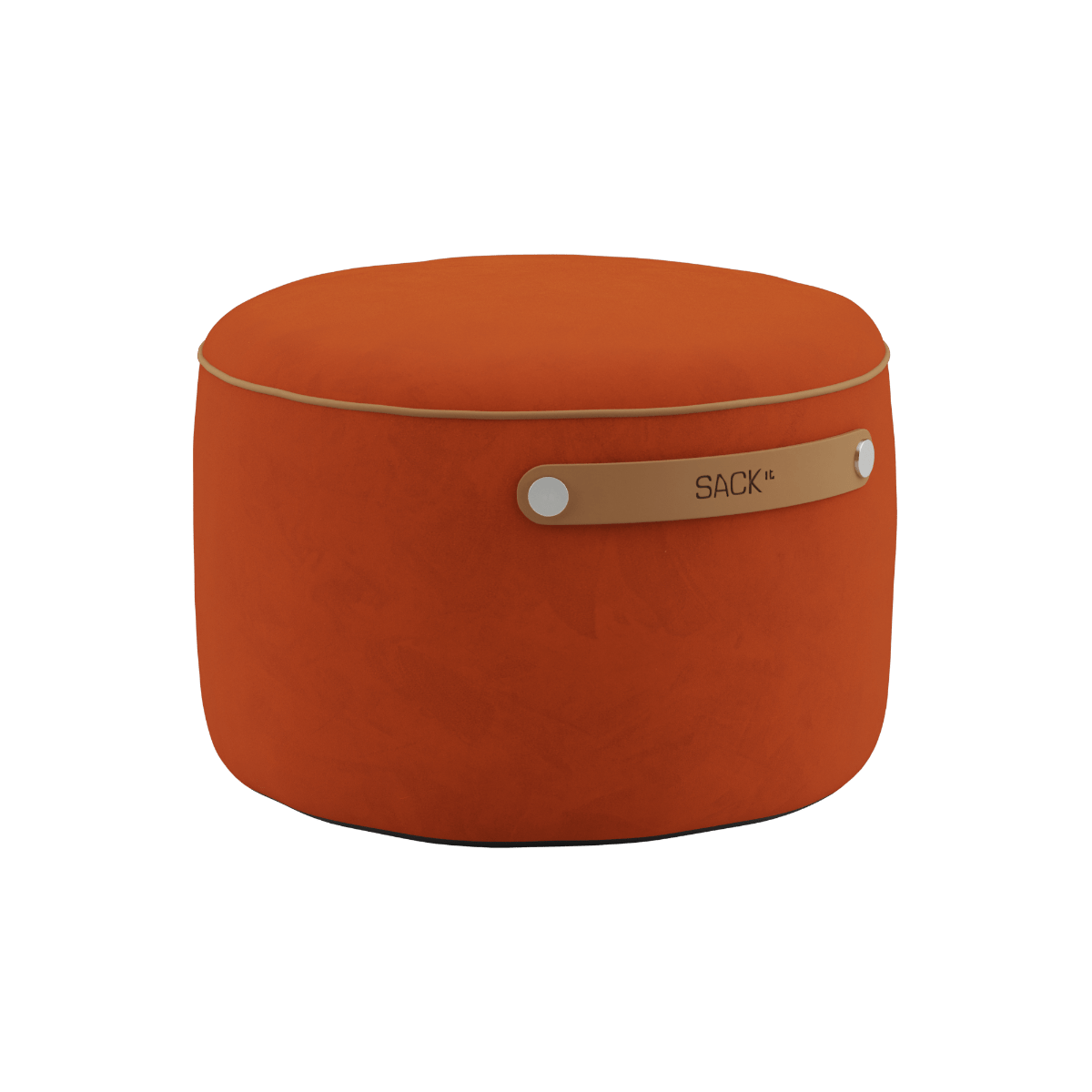 Runder SACKit Pouf Indoor in Orange Jaquard mit Kaltschaumfüllung und rutschfesten Punkten unten