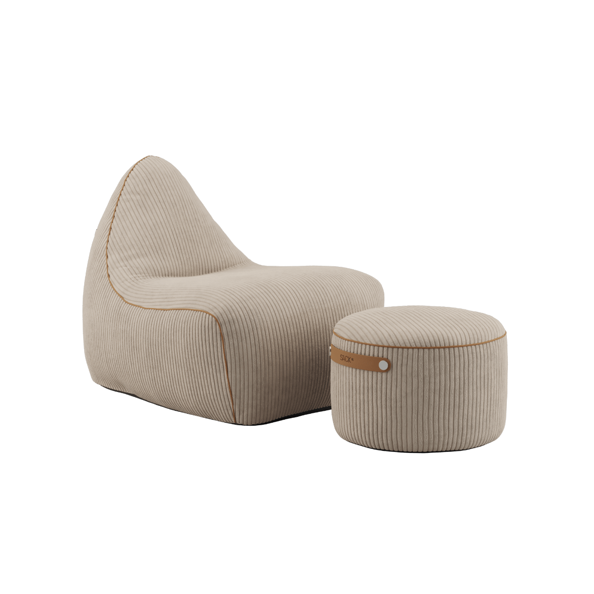 SACKit Chair & Pouf Indoor aus beigem Corduroy - Stoff, Lounge - Sessel mit passendem Pouf, modernes Design | SACKit Chair & Pouf Indoor - Corduroy Beige | SACKit