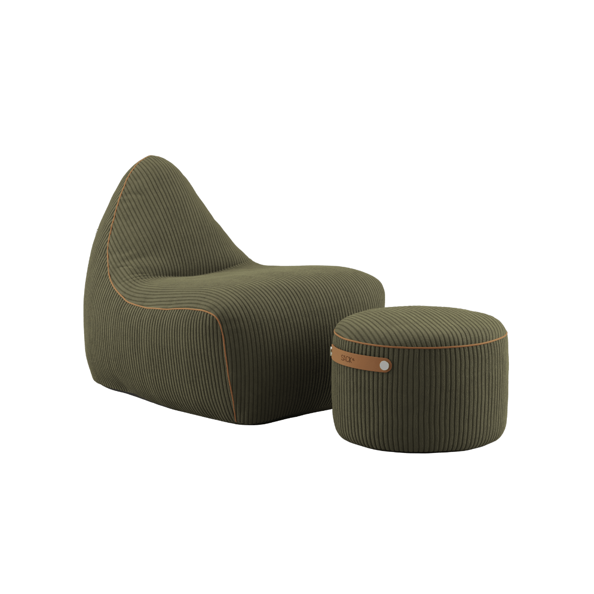 SACKit Chair & Pouf Indoor aus Corduroy in Olive, Lounge - Set mit Stuhl und runden Pouf. | SACKit Chair & Pouf Indoor - Corduroy Olive | SACKit