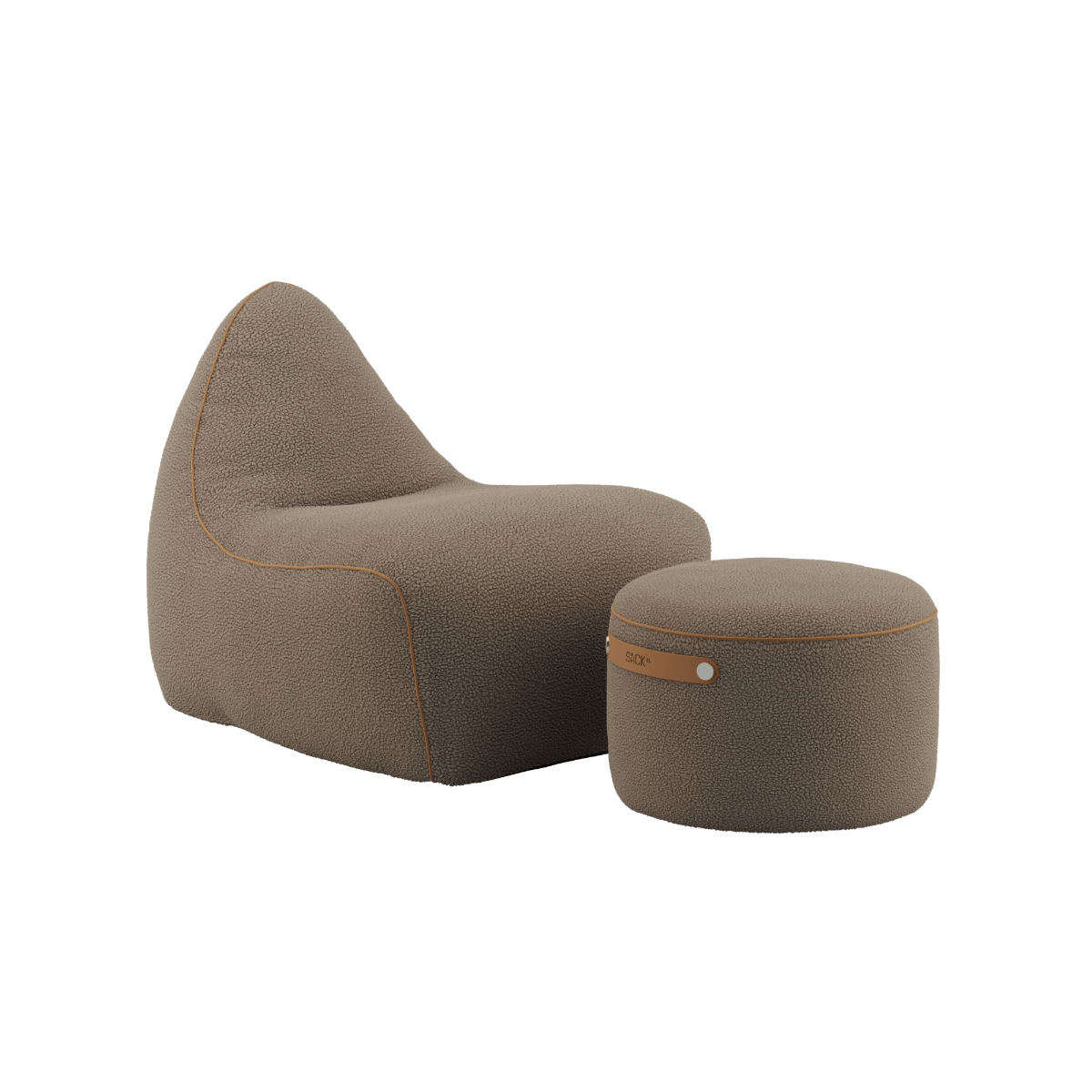 SACKit Chair & Pouf Indoor in Teddy Brown Stoff mit weicher Polsterung und rutschfester Unterseite