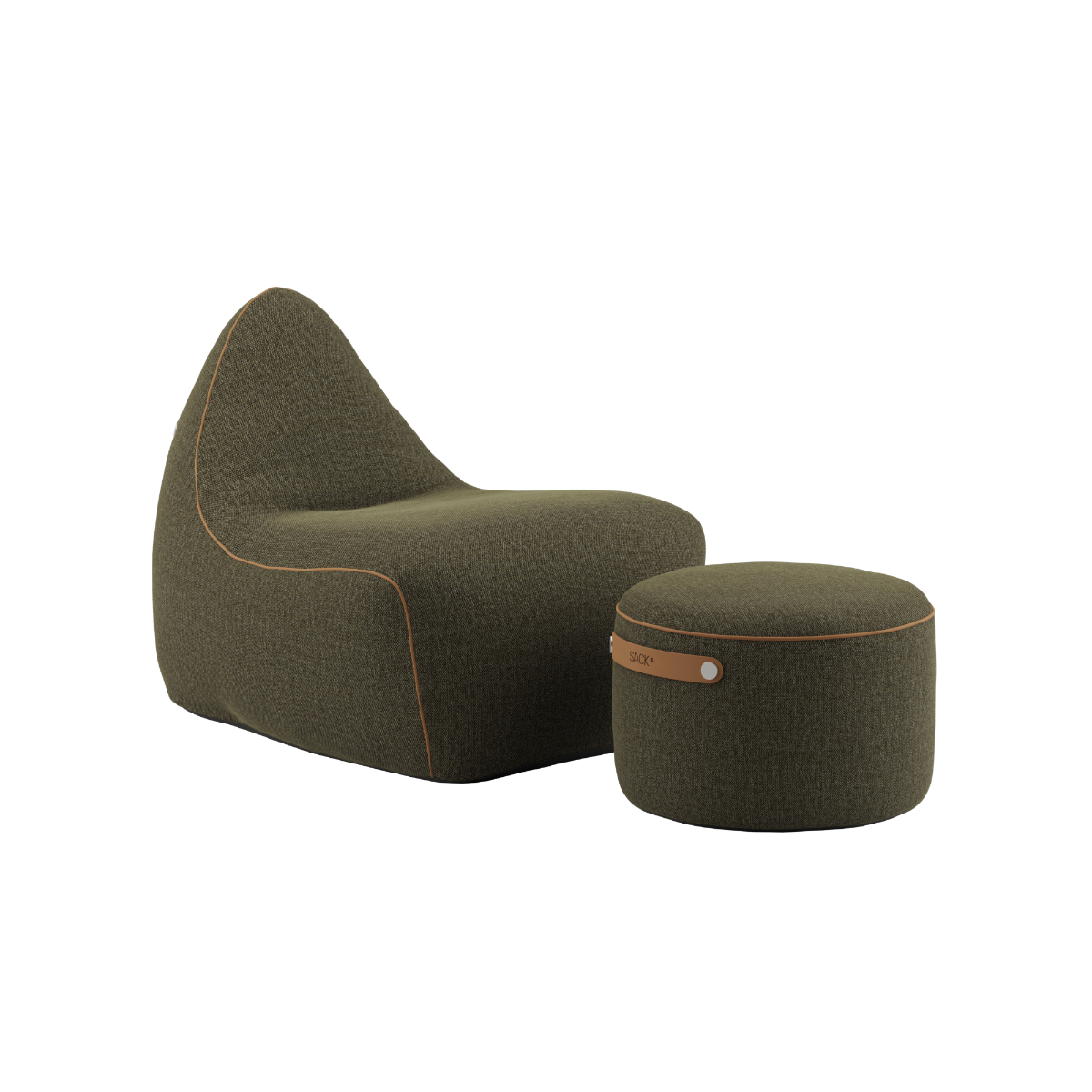 SACKit Chair & Pouf Indoor in Cosmo Olive Textil, Lounge - Sitzsack und runder Pouf mit weicher Polsterung. | SACKit Chair & Pouf Indoor - Cosmo Olive | SACKit