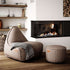 Canvas Lounge Chair und Pouf in petrolfarbenem Canvas-Stoff mit handgenähten Stichen.