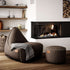 Canvas Lounge Chair und Pouf in petrolfarbenem Canvas mit handgenähten Stichen, formstabil und scheuerbeständig