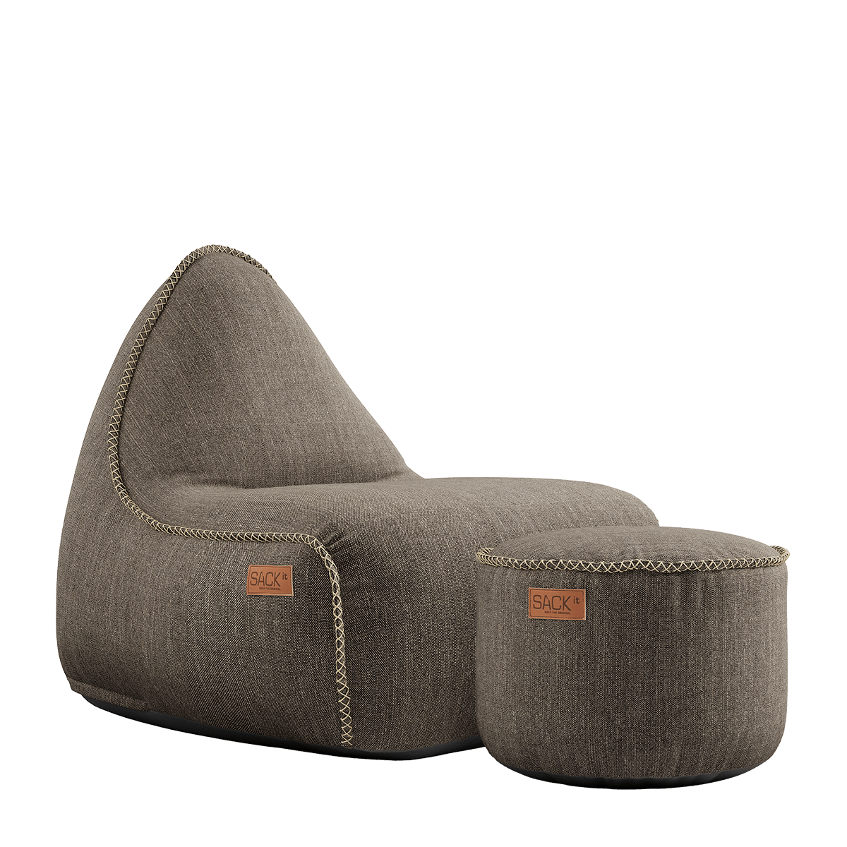 Brauner Cobana Lounge Chair und Pouf aus Olefin - Fasermischung mit handgenähten Nähten. | Cobana Lounge Chair & Pouf - Cobana Brown | SACKit