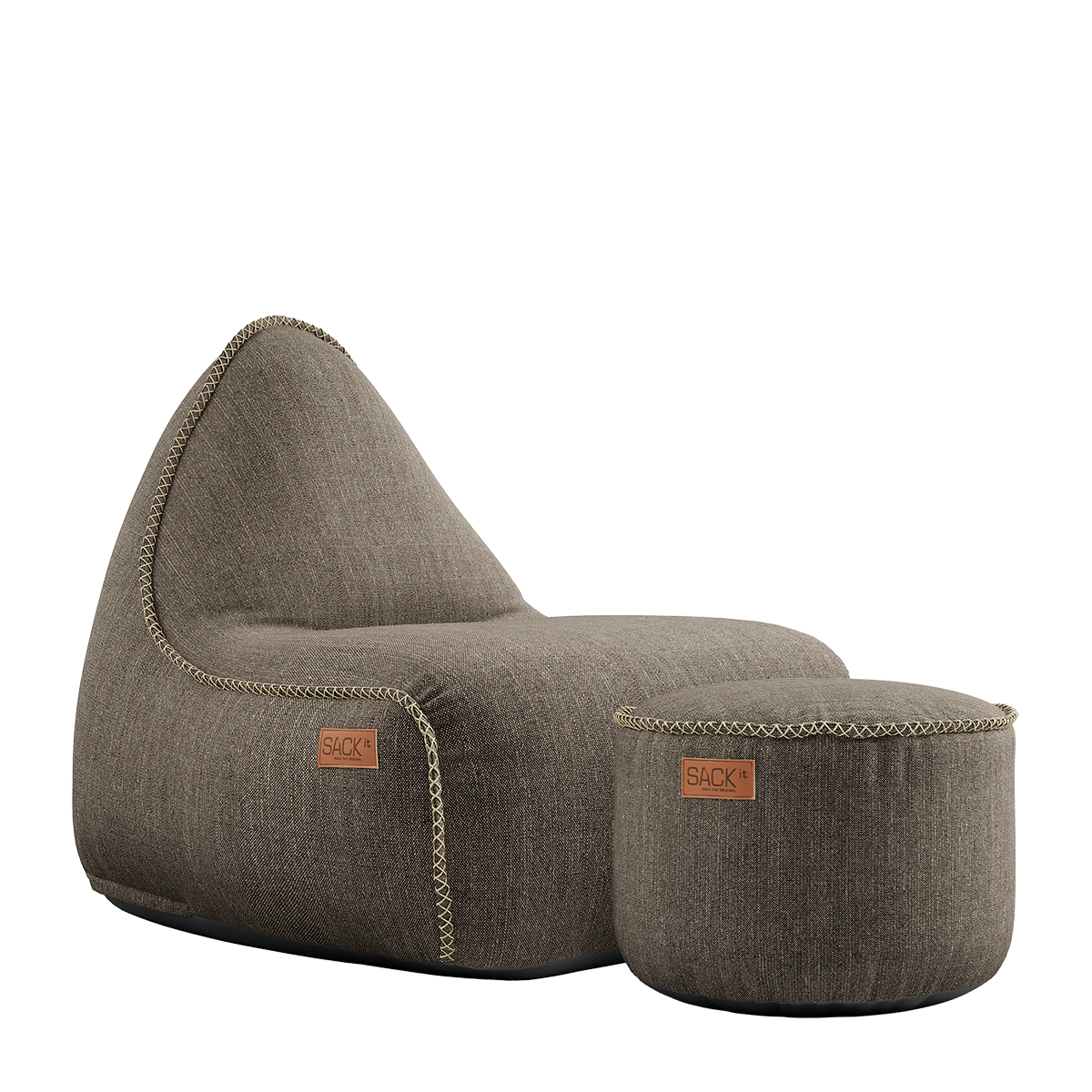 Brauner Cobana Lounge Chair und Pouf aus Olefin - Fasermischung mit handgenähten Nähten. | Cobana Lounge Chair & Pouf - Cobana Brown | SACKit