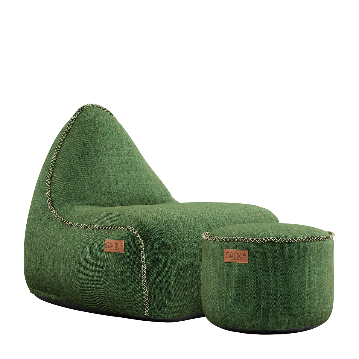 Grüner Cobana Lounge Chair und Pouf aus Olefin mit handgenähten Nähten, geeignet für drinnen und draußen.