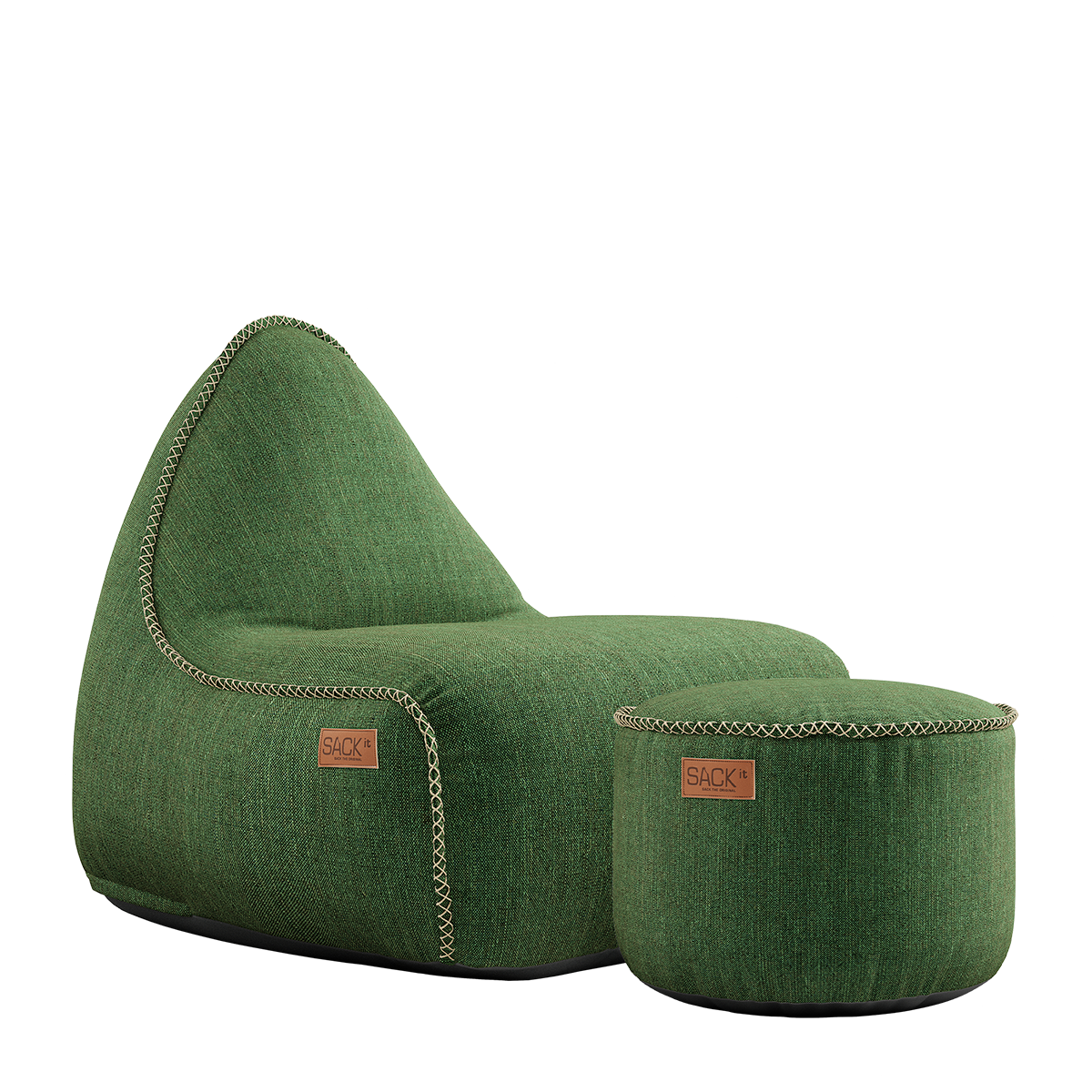 Grüner Cobana Lounge Chair mit passendem Pouf aus Olefin - Fasermischung, modern und gemütlich. | Cobana Lounge Chair & Pouf - Cobana Green | SACKit
