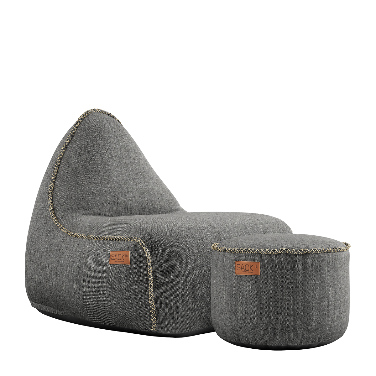 Cobana Lounge Chair und Pouf in grauem Olefin - Stoff mit handgenähten Nähten, moderne Lounge - Sitzgruppe. | Cobana Lounge Chair & Pouf - Cobana Grey | SACKit