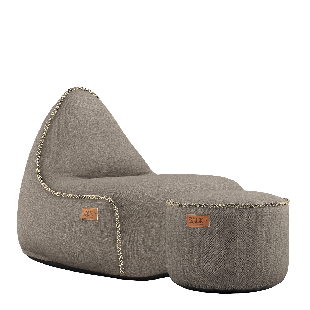 Cobana Lounge Chair und Pouf in taupefarbenem, wasserabweisendem Olefin - Gewebe mit handgenähten Nähten | Cobana Lounge Chair & Pouf - Cobana Taupe | SACKit