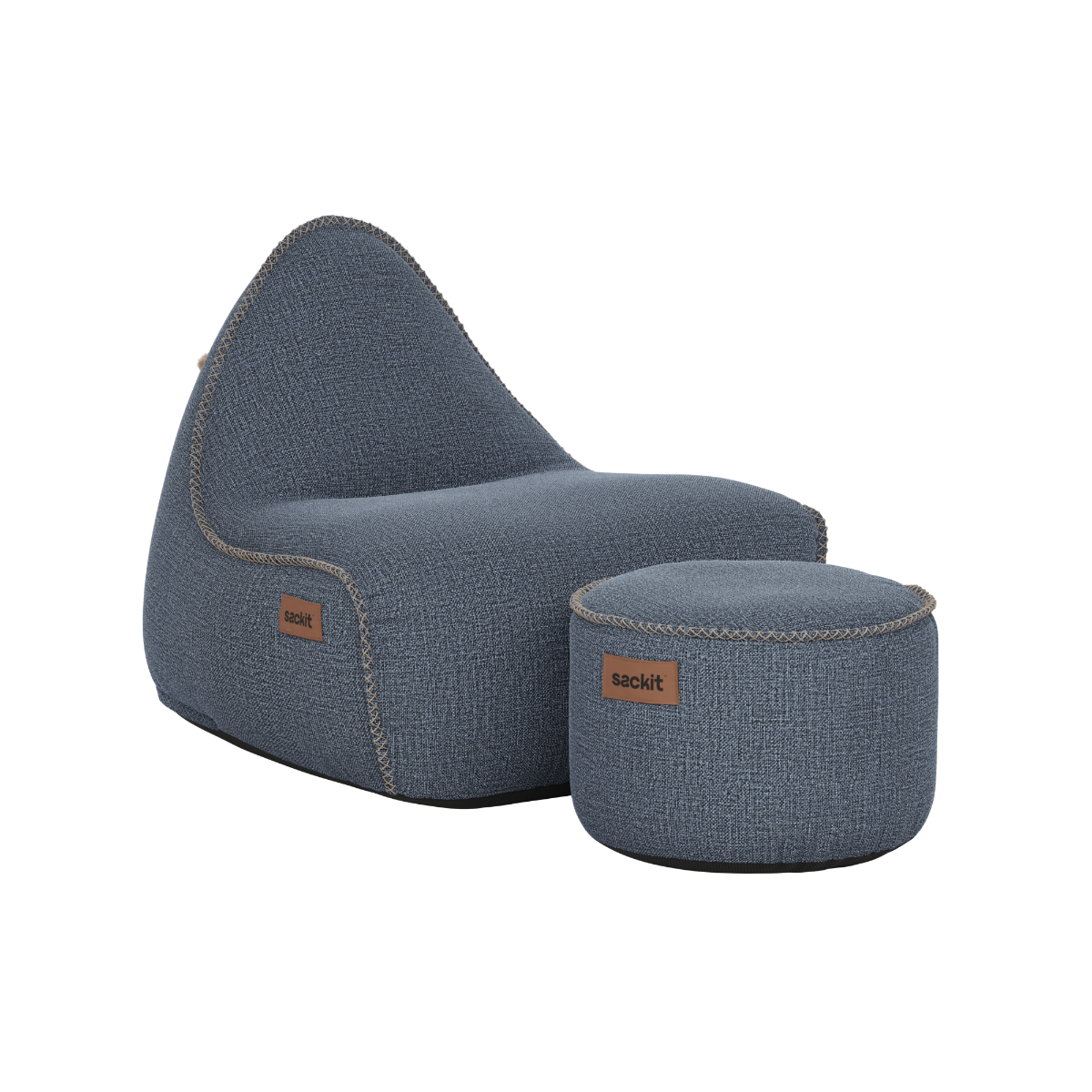 Cobana Lounge Chair und Pouf in Kirra Indigo, weicher Sitzsack mit Rückenlehne und passendem Hocker. | Cobana Lounge Chair & Pouf - Kirra Indigo | SACKit