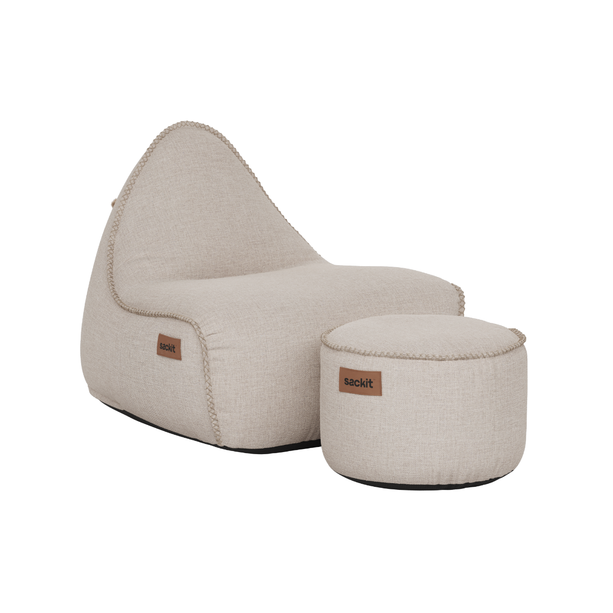 Cobana Lounge Chair und Pouf in Kirra Sand, weicher Sitzsack mit Rückenlehne und passendem Hocker | Cobana Lounge Chair & Pouf - Kirra Sand | SACKit