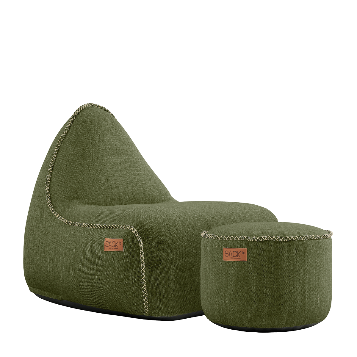 Cobana Lounge Chair und Pouf in Kirra Olive, weicher Sessel mit Rückenlehne und passendem Hocker | Cobana Lounge Chair & Pouf - Kirra Olive | SACKit