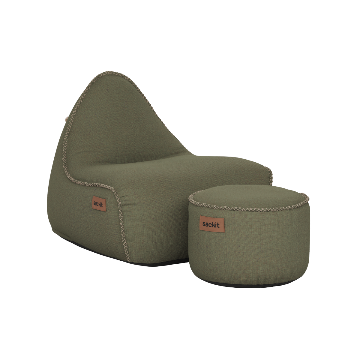 Cobana Lounge Chair und Pouf in Kirra Olive, weicher Sessel mit Rückenlehne und passendem Hocker | Cobana Lounge Chair & Pouf - Kirra Olive | SACKit