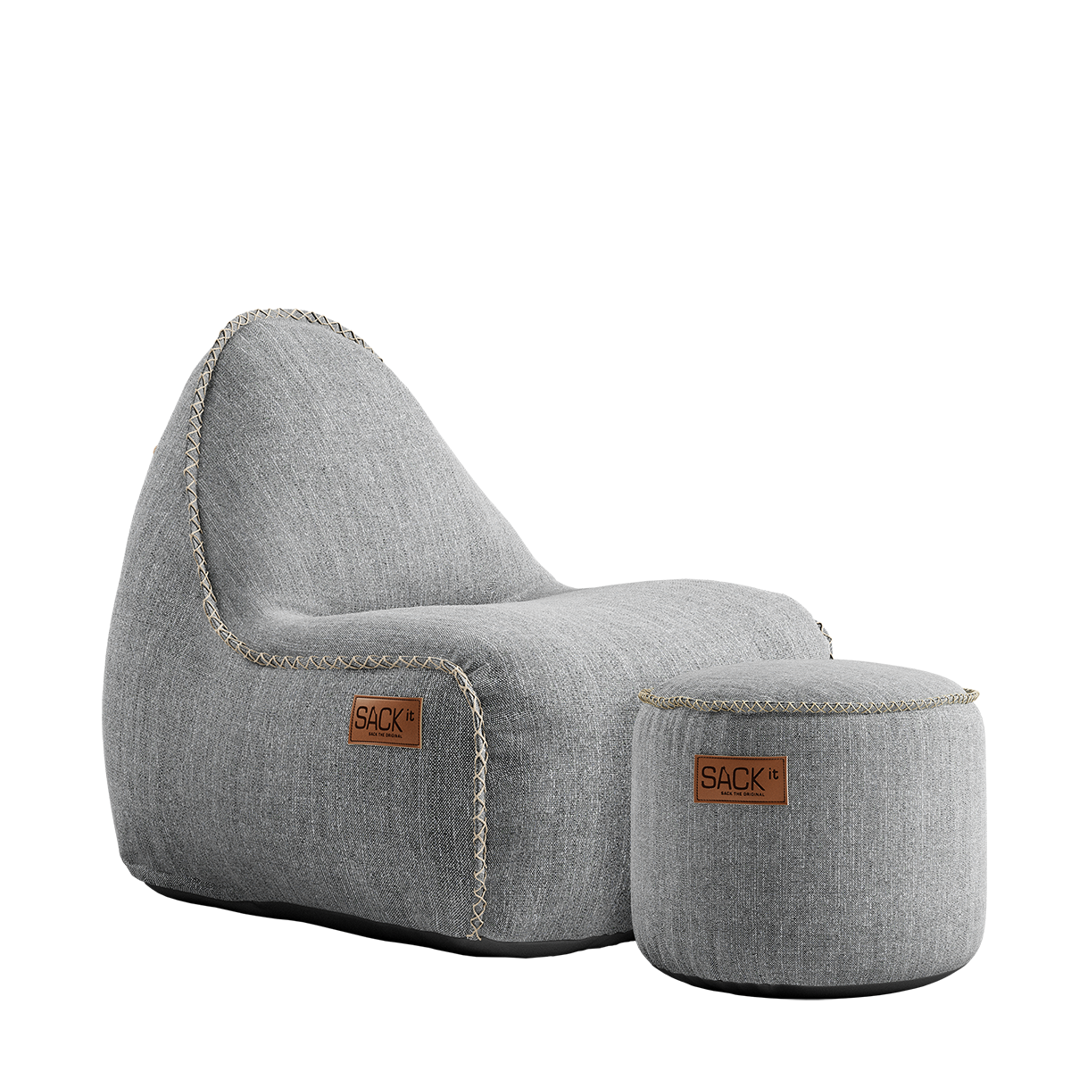 Cobana Junior Lounge Chair und Pouf in Sand Melange, Kinder-Sitzsack mit runder Form und weichem Bezug