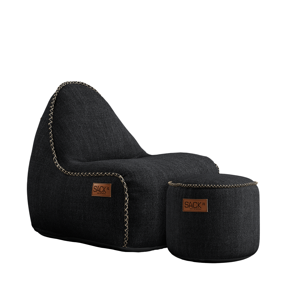 Cobana Junior Lounge Chair und Pouf in schwarzem Olefin - Stoff, formstabil und wasserabweisend. | Cobana Junior Lounge Chair & Pouf - Cobana Black | SACKit