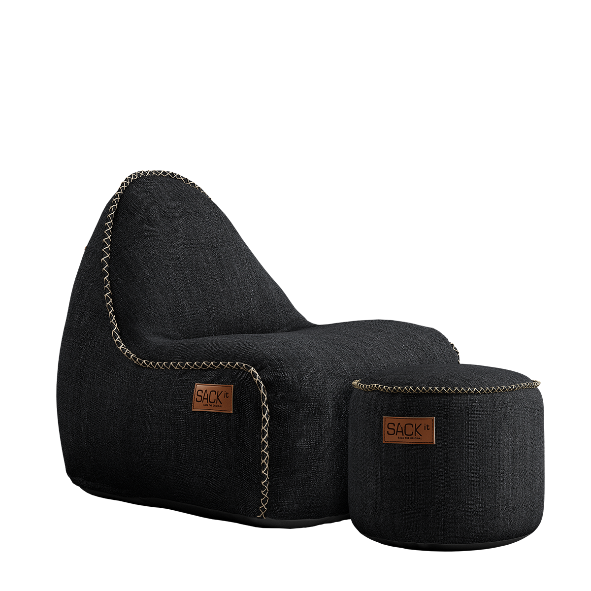Cobana Junior Lounge Chair und Pouf in schwarzem Olefin - Stoff, formstabil und wasserabweisend. | Cobana Junior Lounge Chair & Pouf - Cobana Black | SACKit
