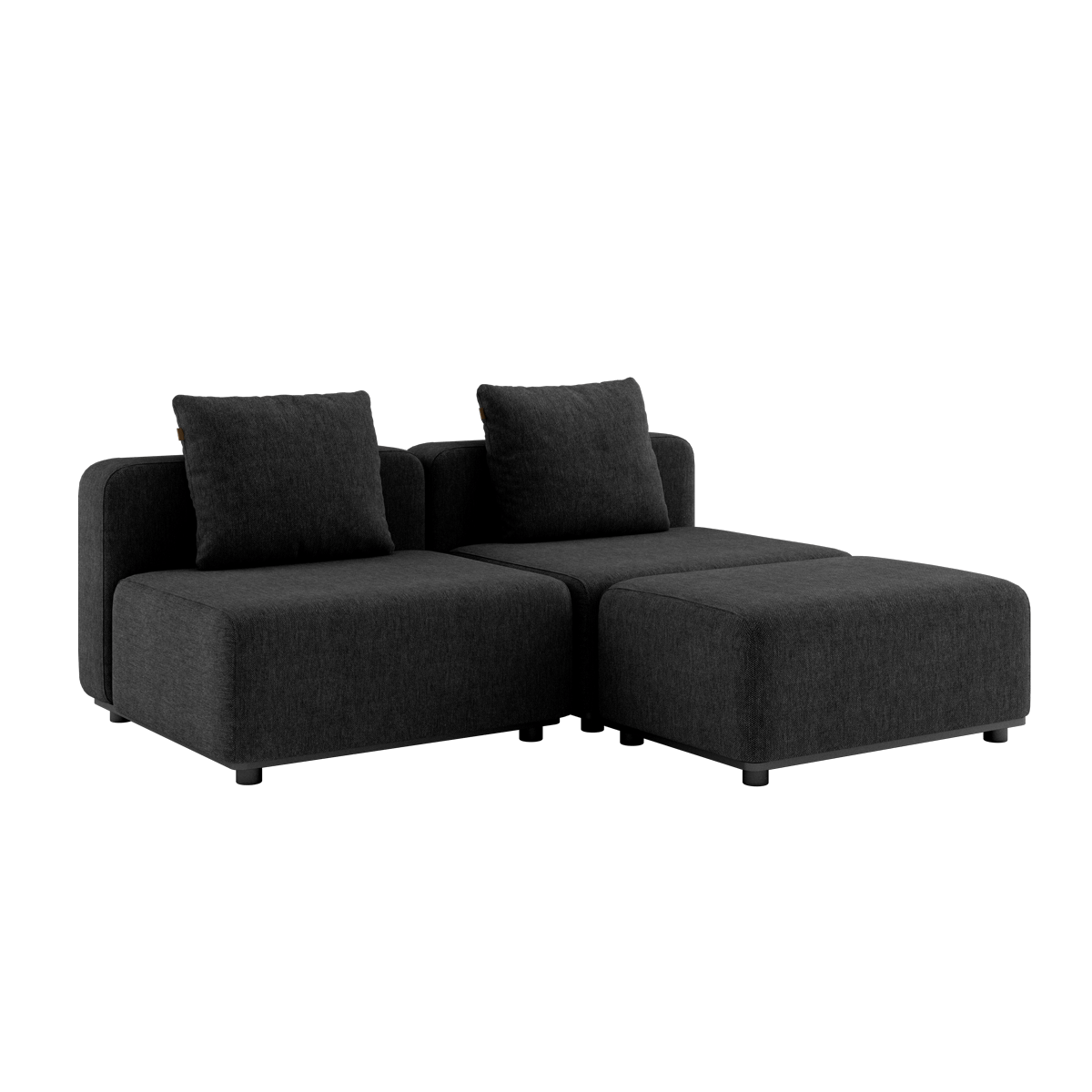 Schwarzes Cobana Lounge Sofa ohne Armlehnen mit Hocker aus pulverbeschichtetem Aluminium und Olefinfaser.
