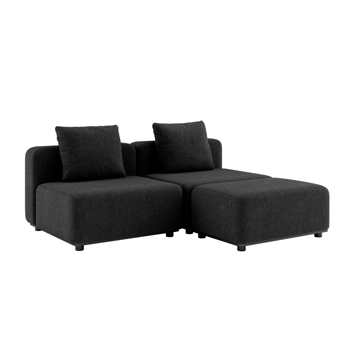 Schwarzes Cobana Lounge Sofa ohne Armlehnen mit Hocker, modernes Outdoor - Modulsofa aus Aluminiumrahmen. | Cobana Lounge Sofa - 2 seater - Cobana Black Ohne Armlehnen Mit Hocker | SACKit