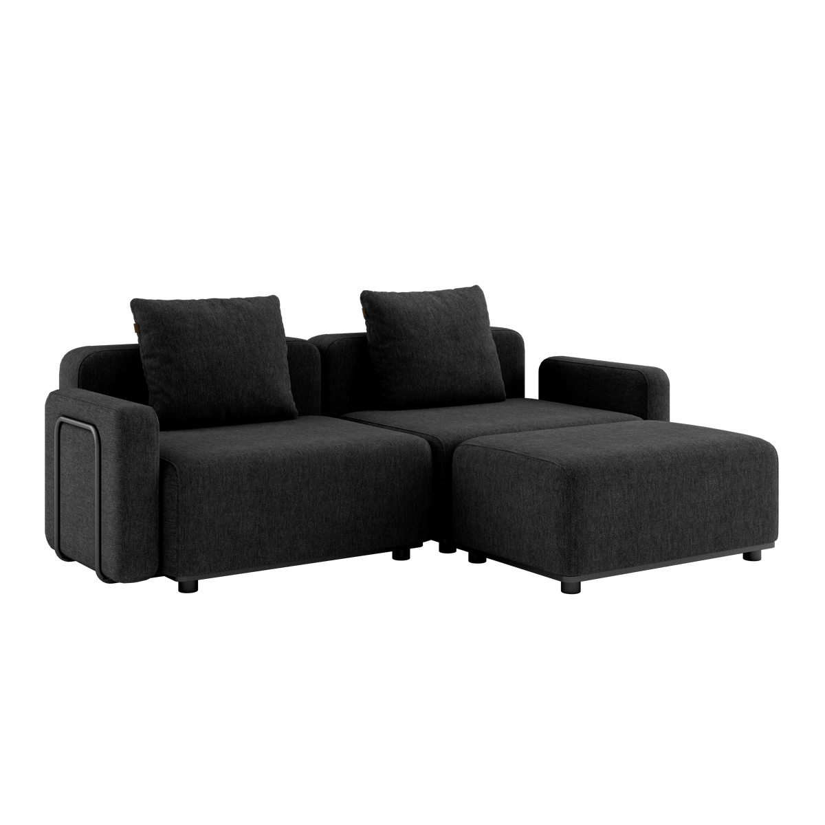 Schwarzes Cobana Lounge Sofa mit Armlehnen und Hocker aus wetterfestem Material für den Außenbereich