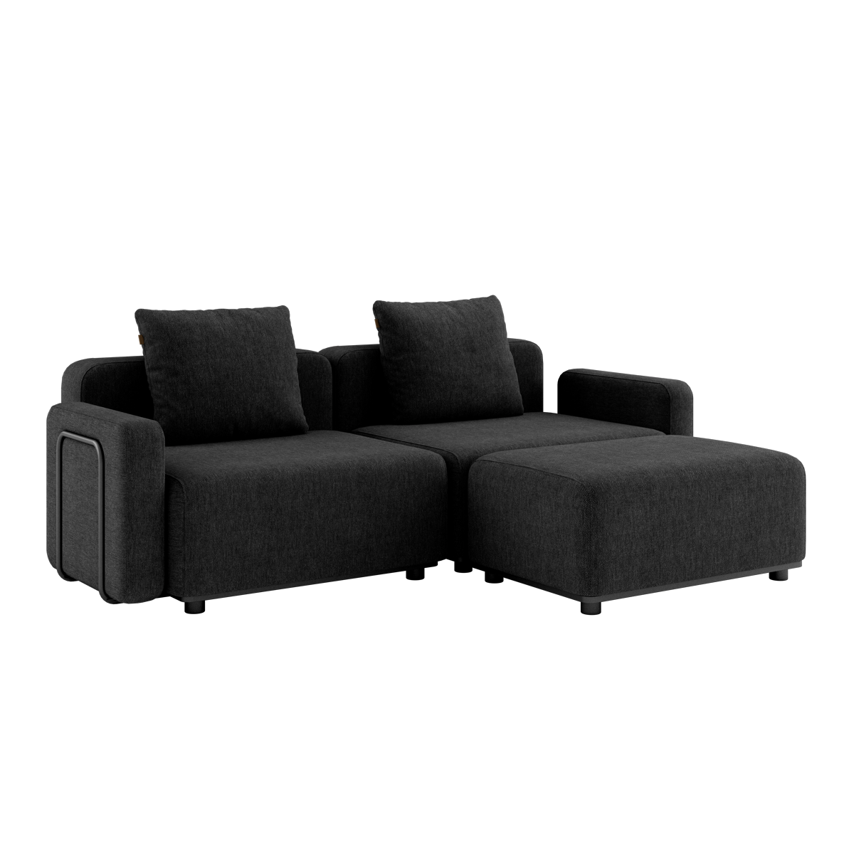 Schwarzes Cobana Lounge Sofa mit Armlehnen und Hocker aus wetterfestem Material für den Außenbereich