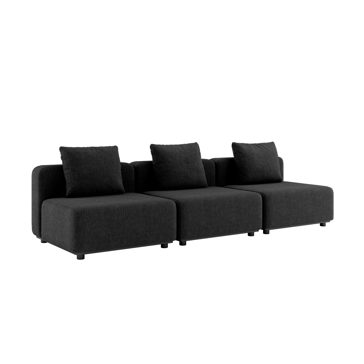 Schwarzes Cobana Lounge Sofa ohne Armlehnen und Hocker, 3-Sitzer, modular, pulverbeschichteter Aluminiumrahmen