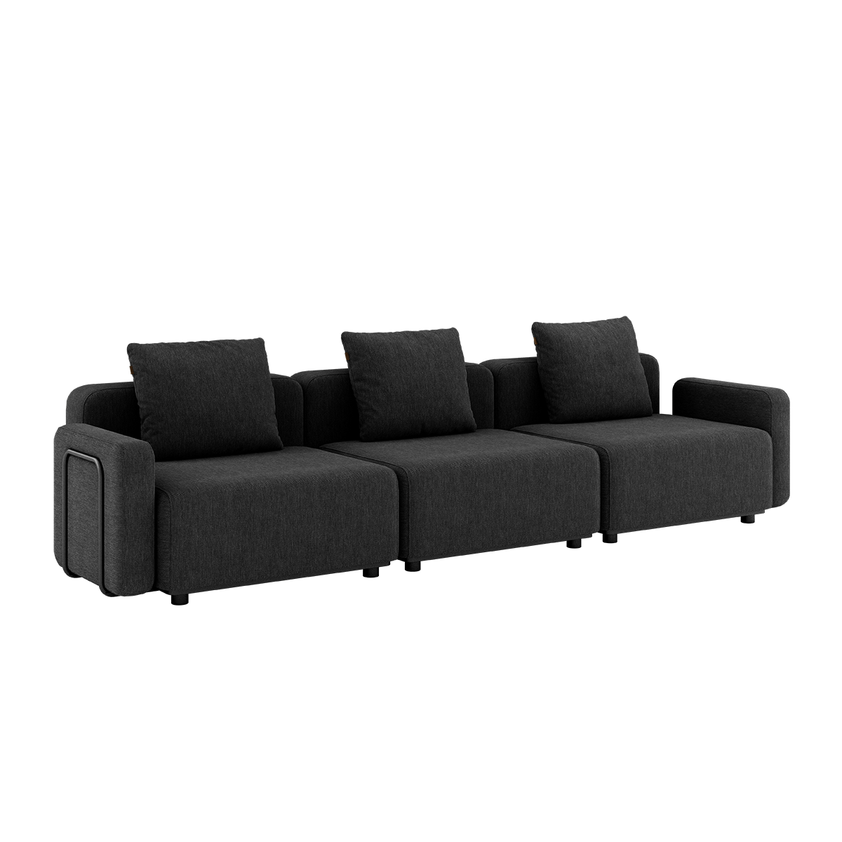 Schwarzes Cobana Lounge Sofa mit Armlehnen, 3-Sitzer, pulverbeschichteter Aluminiumrahmen, ohne Hocker.