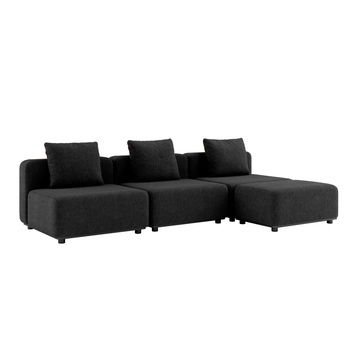 Schwarzes Cobana Lounge Sofa mit drei Sitzelementen und Hocker ohne Armlehnen, modernes Outdoor - Design | Cobana Lounge Sofa - 3 seater - Cobana Black Ohne Armlehnen Mit Hocker | SACKit