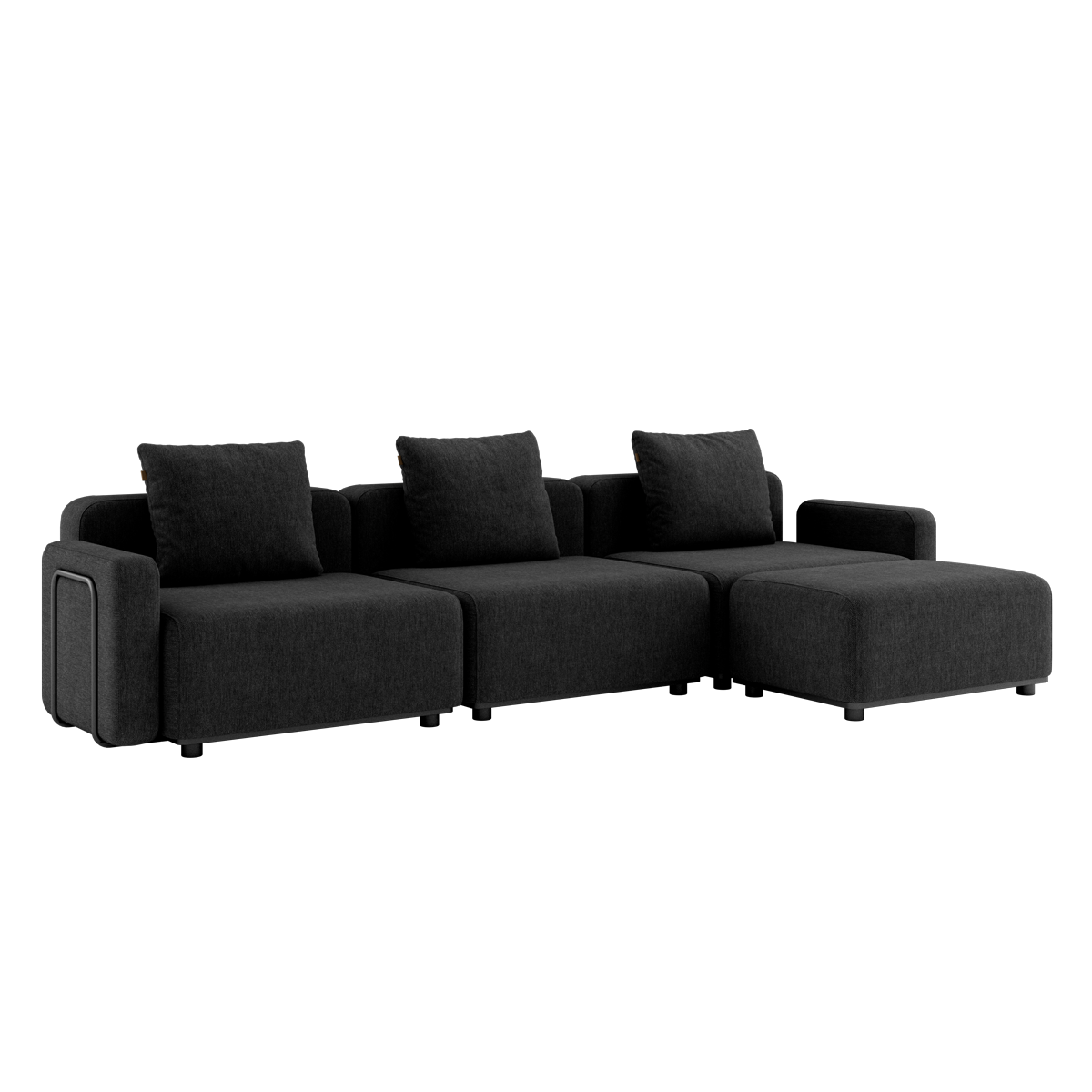Schwarzes Cobana Lounge Sofa mit Armlehnen und Hocker, modular und für den Außenbereich geeignet. | Cobana Lounge Sofa - 3 seater - Cobana Black Mit Armlehnen Mit Hocker | SACKit