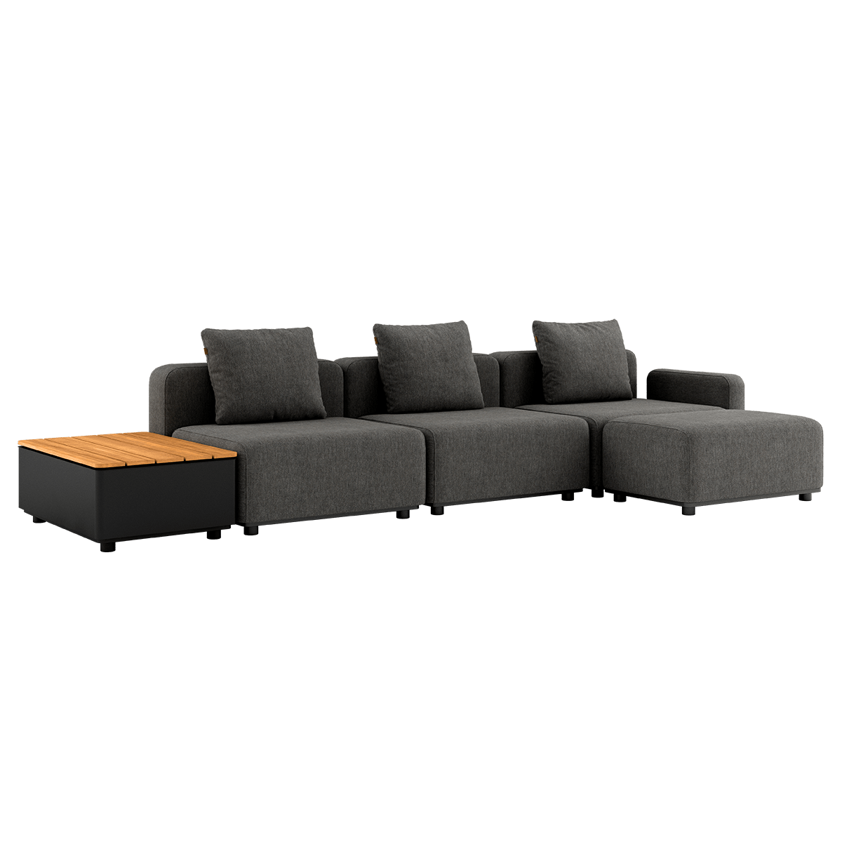 Cobana Lounge Sofa in Cobana Grey mit Hocker und Patio Storage Table aus Aluminium und Teakholz | Cobana Lounge Sofa - 3 seater w/ Patio Storage Table - Cobana Grey Mit Hocker | SACKit