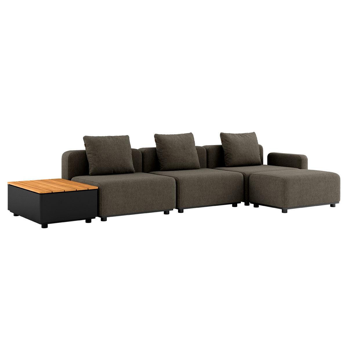 Cobana Lounge Sofa 3 - Sitzer in Cobana Brown mit Hocker und Patio Storage Table aus Aluminium und Teakholz | Cobana Lounge Sofa - 3 seater w/ Patio Storage Table - Cobana Brown Mit Hocker | SACKit