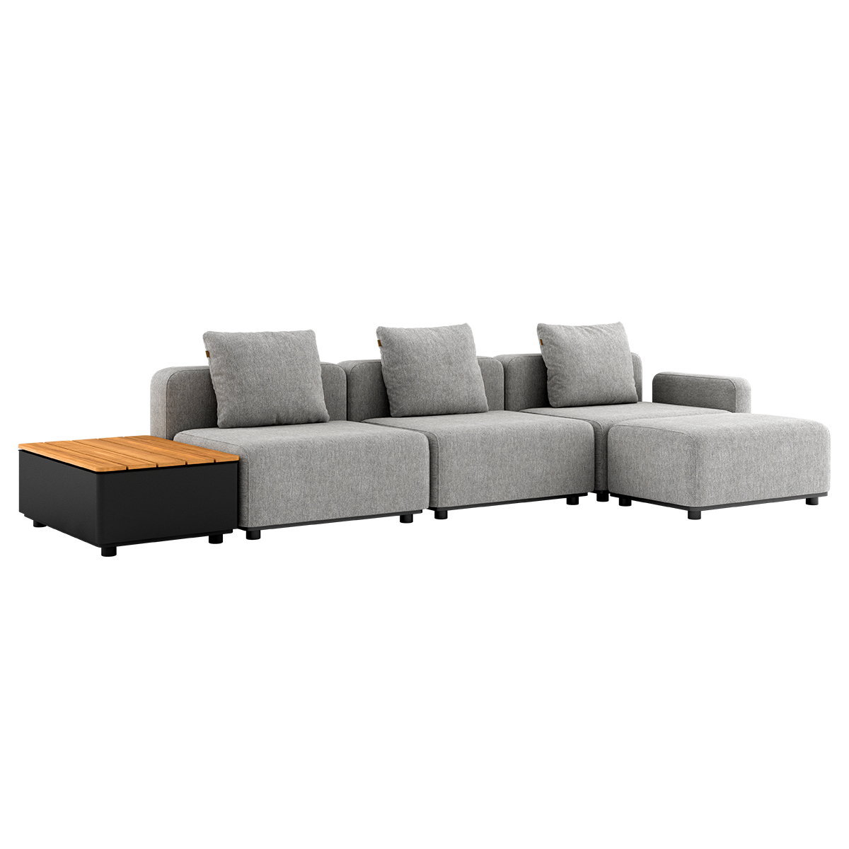Cobana Lounge Sofa in Cobana Sand Melange mit Hocker und Patio Storage Table aus Aluminium und Teakholz | Cobana Lounge Sofa - 3 seater w/ Patio Storage Table - Cobana Sand Melange Mit Hocker | SACKit