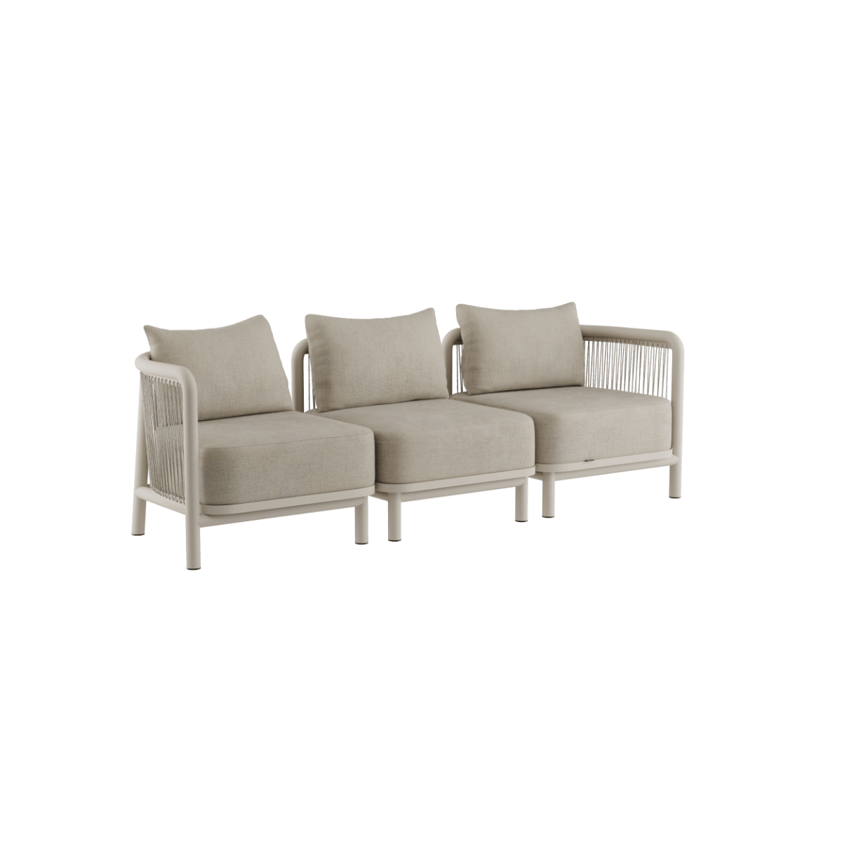 Kirra Lounge Sofa 3-Sitzer in Sand mit pulverbeschichtetem Aluminiumrahmen und Olefin-Textil ohne Hocker