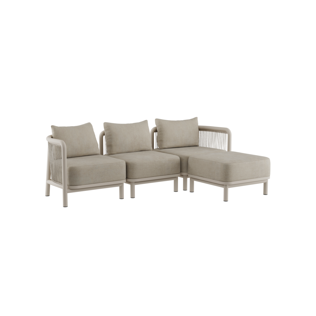 Kirra Lounge Sofa 3 - Sitzer in Sand mit Hocker, pulverbeschichteter Aluminiumrahmen und Olefin - Textil. | Kirra Lounge Sofa - 3 seater - Kirra Sand Mit Hocker | SACKit