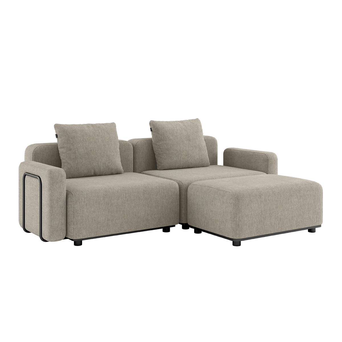 Cobana Lounge Sofa 2-Sitzer in Kirra Sand mit Armlehnen und Hocker, pulverbeschichteter Aluminiumrahmen, Outdoor-Möbel
