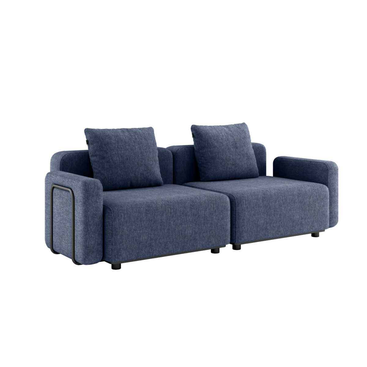Cobana Lounge Sofa 2-Sitzer in Kirra Indigo mit Armlehnen ohne Hocker, Outdoor-Aluminiumrahmen und Kissen
