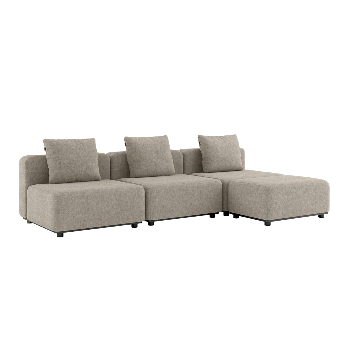 Cobana Lounge Sofa in Kirra Sand mit Hocker, ohne Armlehnen, modernes Outdoor - Modulsofa aus Aluminium und Olefin. | Cobana Lounge Sofa - 3 seater - Kirra Sand Ohne Armlehnen Mit Hocker | SACKit