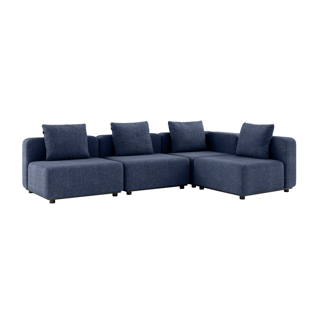 Ecksofa Cobana Lounge ohne Armlehnen in Kirra Indigo mit vier Modulen und Kissen aus Outdoor-Stoffen