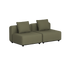 Modulares zweisitziges Outdoor Sofa in olivgrauem Stoff mit zwei Rückenkissen und klaren skandinavischen Linien von sackit