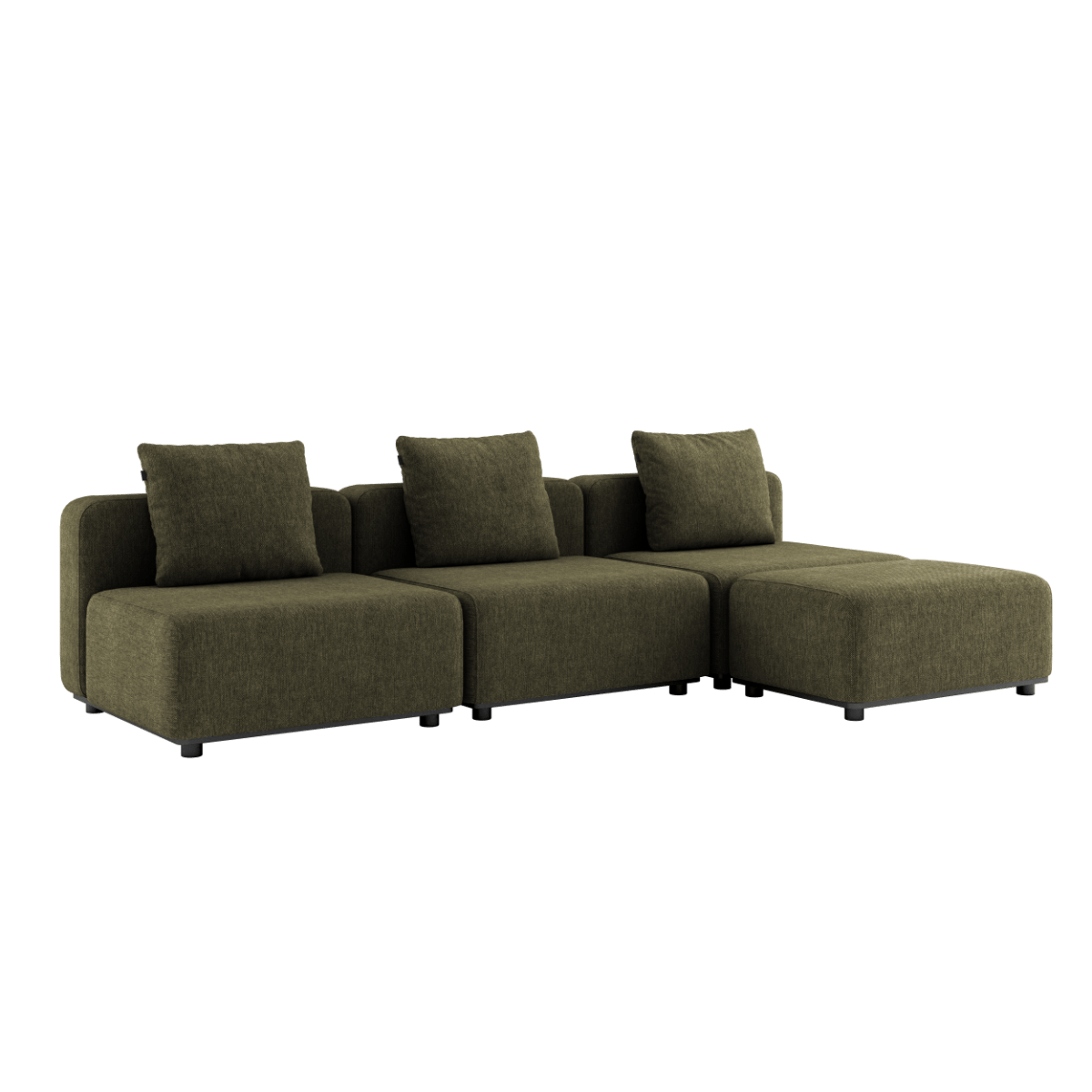 Modulares Cobana Lounge Sofa in Kirra Olive mit Hocker und ohne Armlehnen, für den Außenbereich.