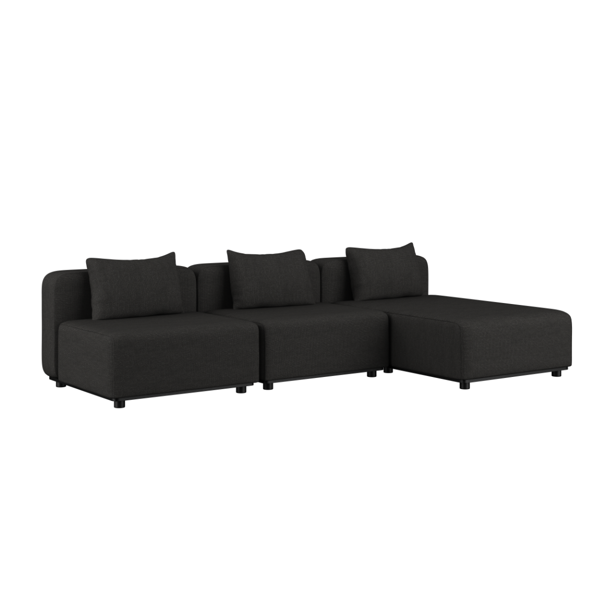 Cobana Lounge Sofa 3 - Sitzer Chaise in schwarzem, modularen Outdoor - Design mit klaren Linien und Kissen. | Cobana Lounge Sofa - 3 Seater Chaise - Cobana Black | SACKit