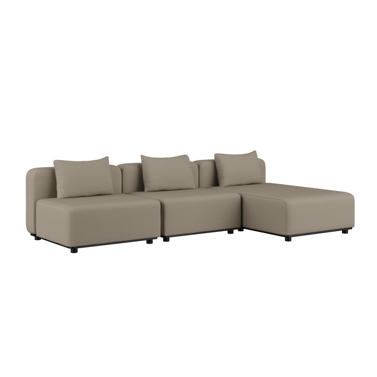 Cobana Lounge Sofa 3-Sitzer Chaise in Kirra Sand mit modularen Elementen und Kissen, Outdoor-Aluminiumrahmen