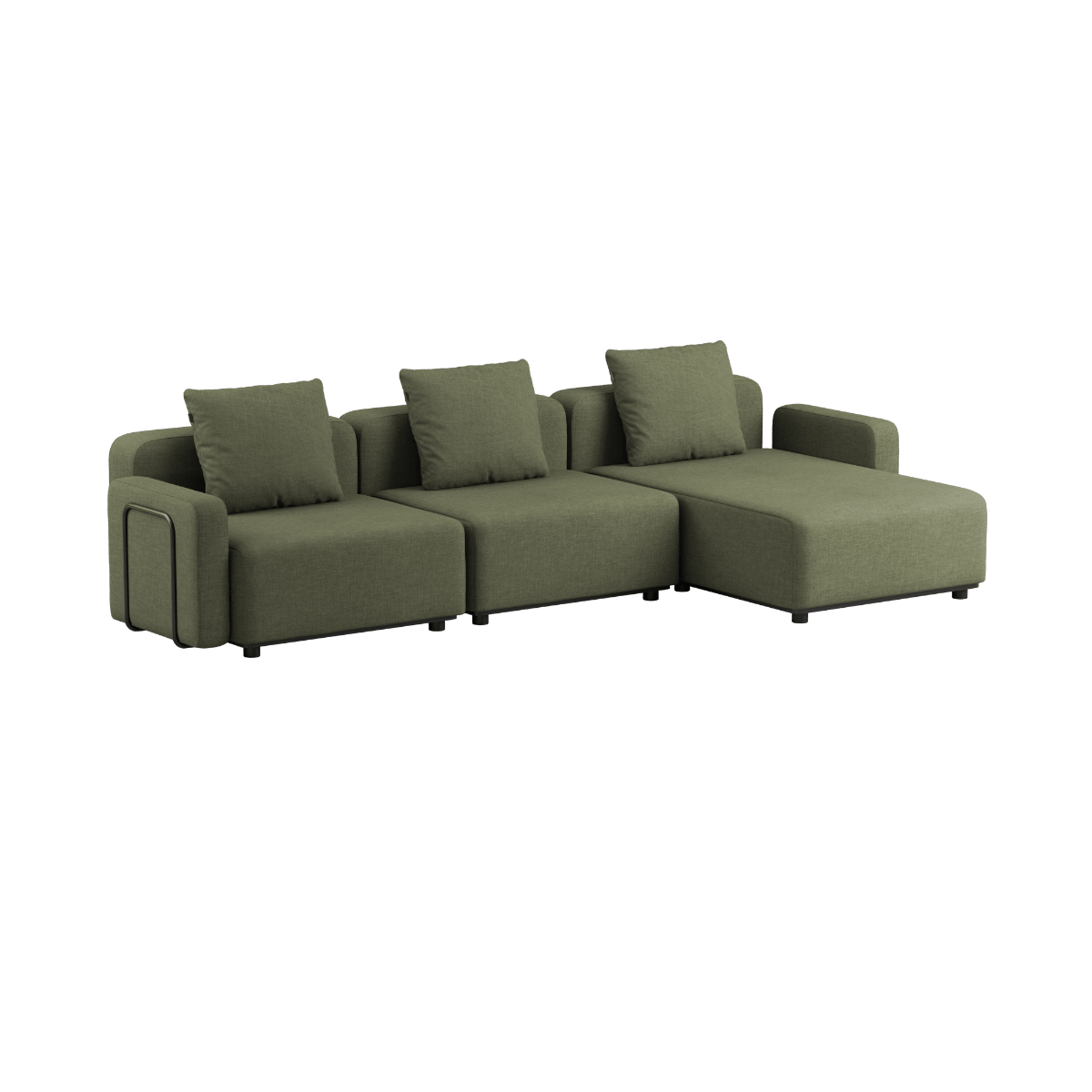 Cobana Lounge Sofa 3 - Sitzer mit Chaiselongue in Kirra Olive, pulverbeschichteter Aluminiumrahmen, Olefin - Textil | Cobana Lounge Sofa - 3 Seater Chaise - Kirra Olive Ohne Armlehnen | SACKit