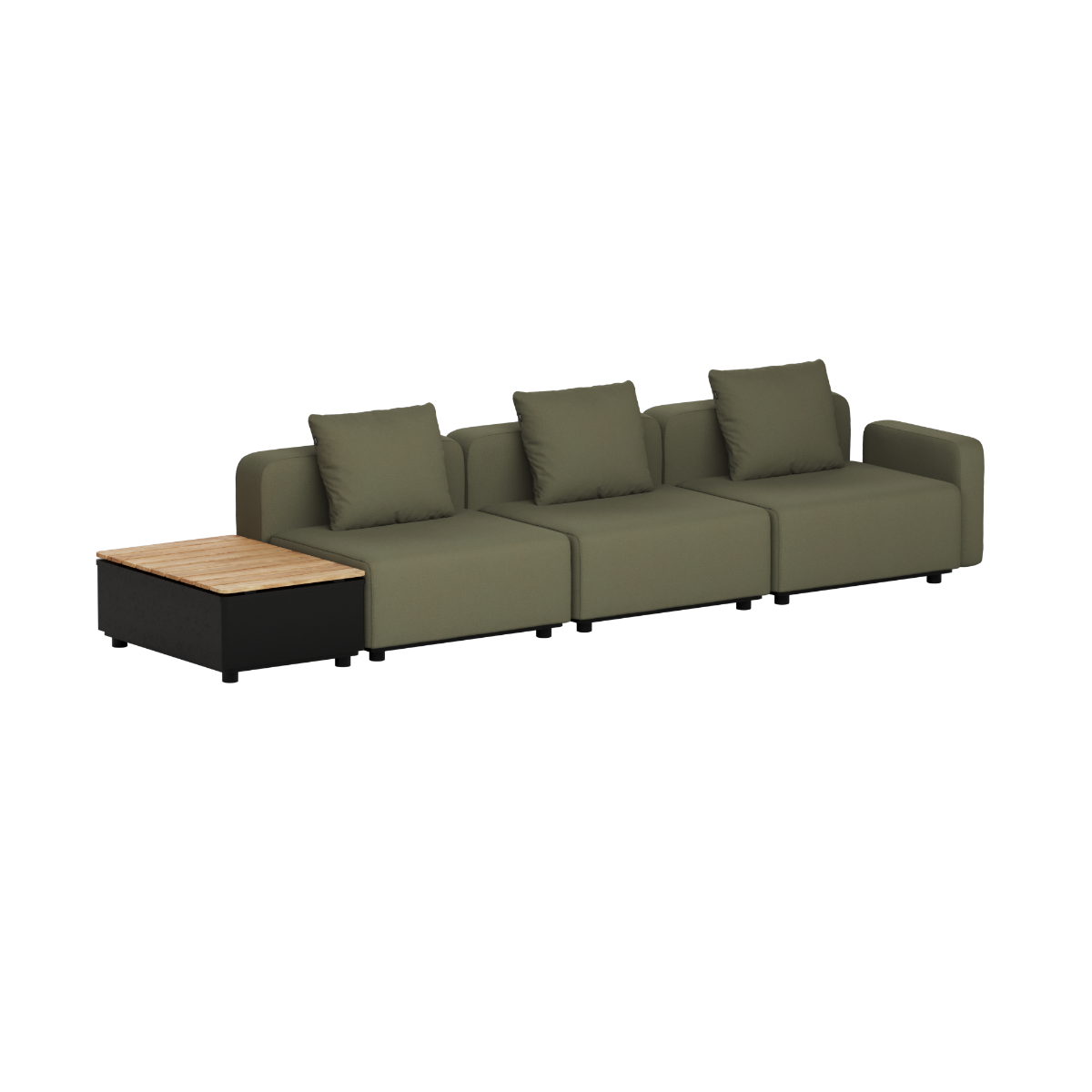 Cobana Lounge Sofa - 3 seater w/ Patio Storage Table | Cobana Lounge Sofa - 3 seater w/ Patio Storage Table - Kirra Olive Mit Armlehnen Ohne Hocker | SACKit
