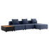 Dreisitziges Cobana Lounge Sofa in Kirra Indigo ohne Armlehnen mit Hocker und Patio Storage Table aus Aluminium und Teakholz. | Cobana Lounge Sofa - 3 seater w/ Patio Storage Table - Kirra Indigo Ohne Armlehnen Mit Hocker | SACKit